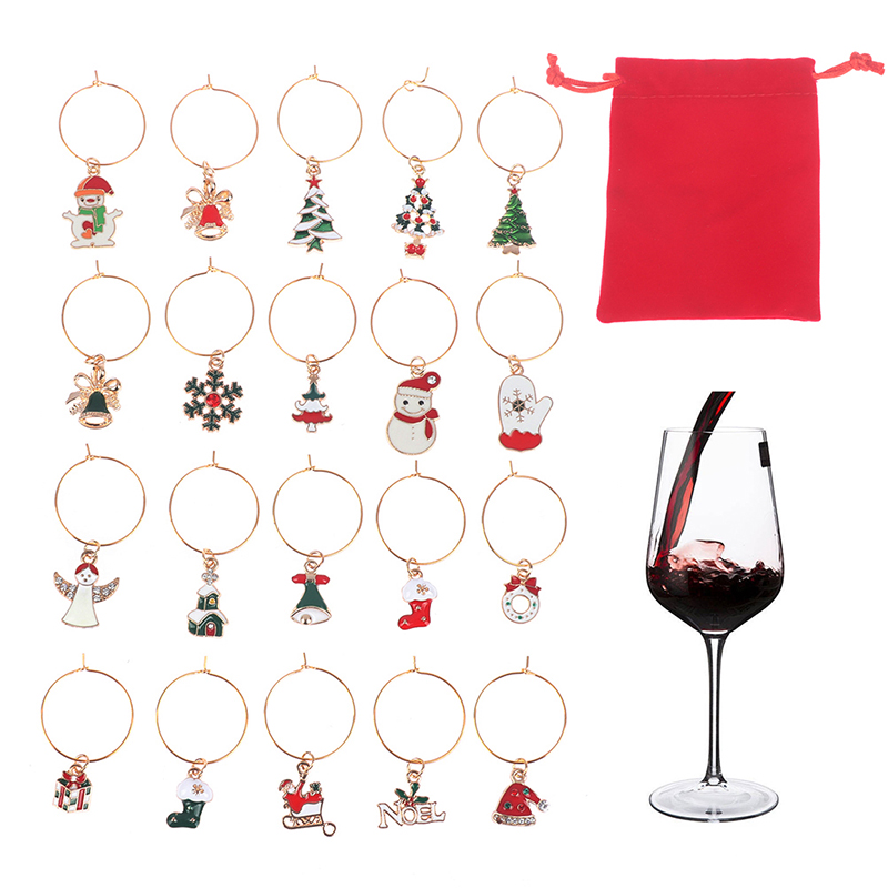Metal Christmas Wine Charms with Bag (20 charms)
