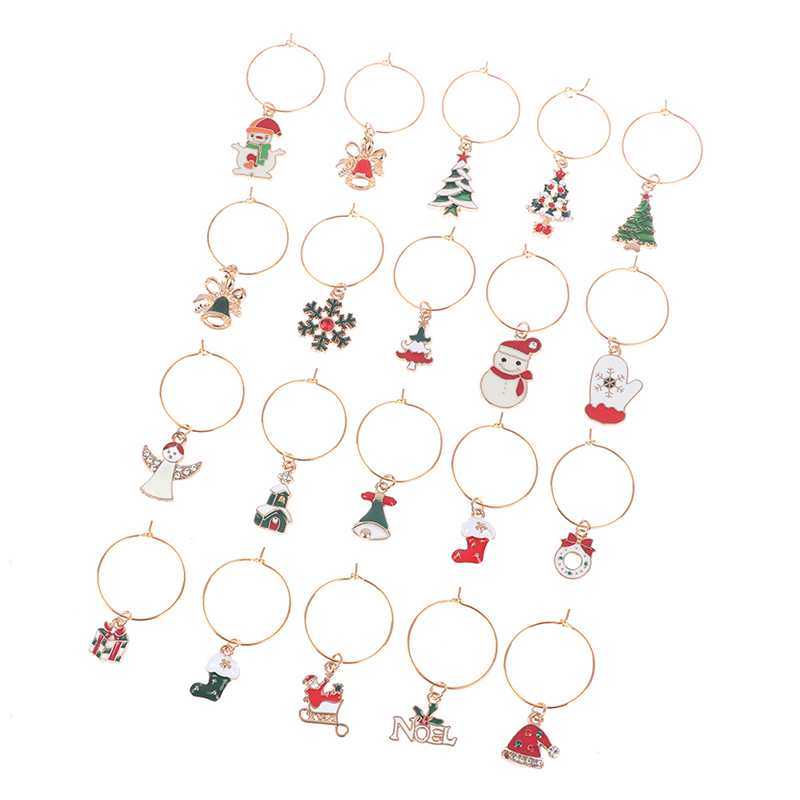 Metal Christmas Wine Charms with Bag (20 charms)