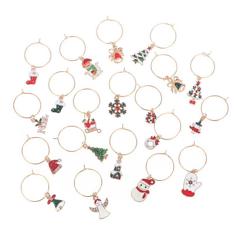 Metal Christmas Wine Charms with Bag (20 charms)