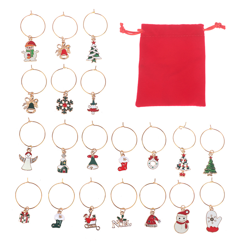 Metal Christmas Wine Charms with Bag (20 charms)