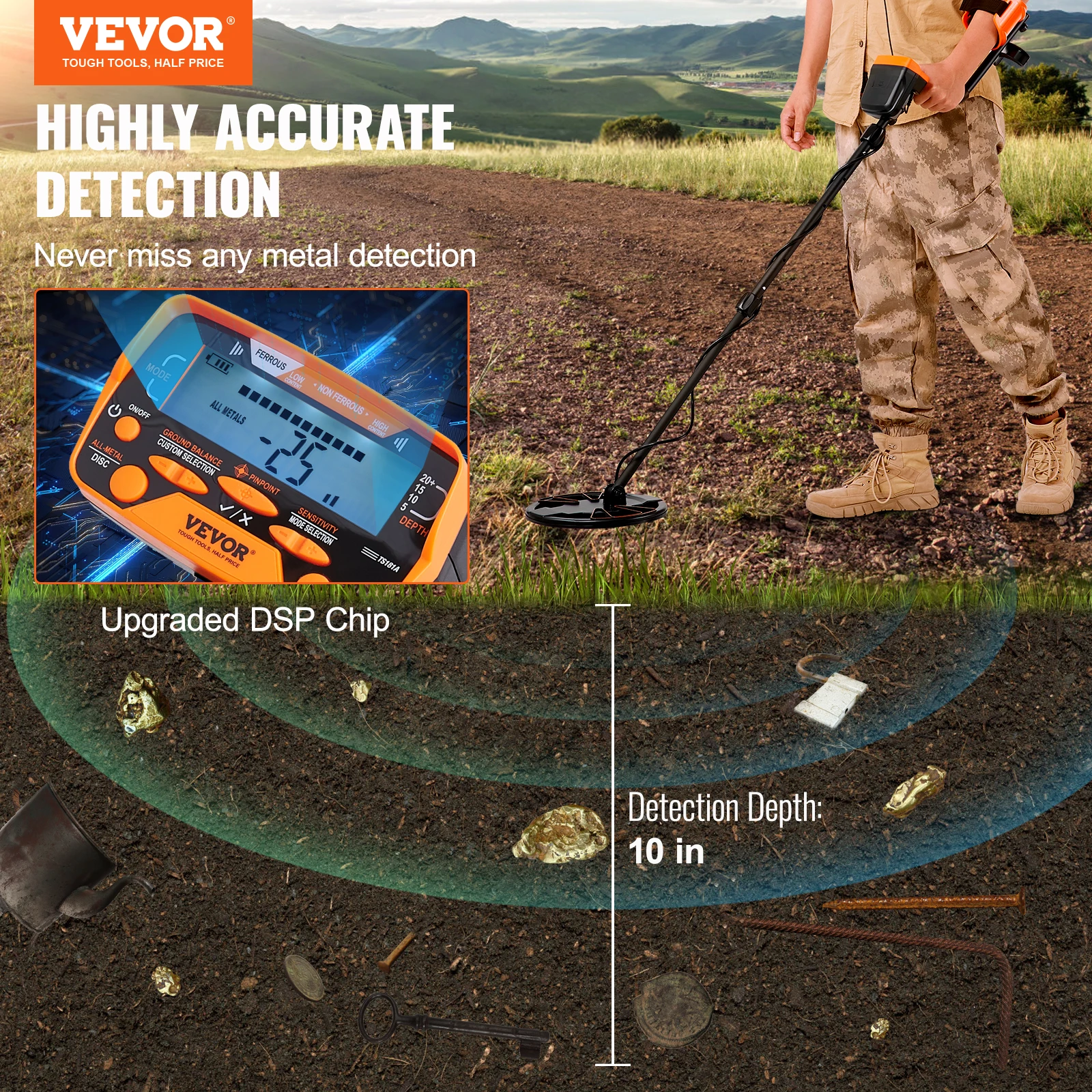 Metal Detector for Adults and Kids 10Inch Waterproof Search Coil with LCD Display 7 Modes Adjustable 41”-52” Aluminum Metal Detector for Adults and Kids 10Inch Waterproof Search Coil with LCD Display 7 Modes Adjustable 41”-52” Aluminum
