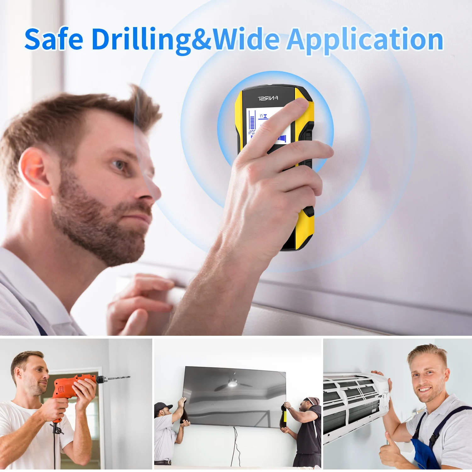 Metal Detector Wall Scanner with Newly Designed Positioning Hole for AC Live Cable Wires Metal Wood Stud Find Metal Detector Wall Scanner with Newly Designed Positioning Hole for AC Live Cable Wires Metal Wood Stud Find