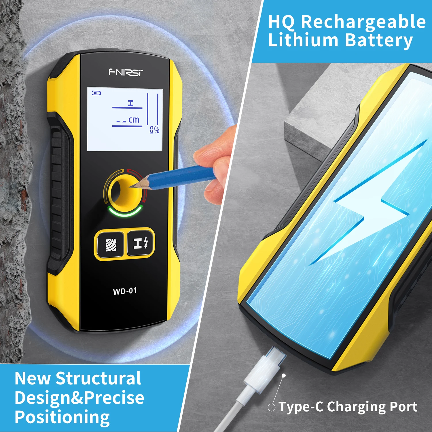 Metal Detector Wall Scanner with Newly Designed Positioning Hole for AC Live Cable Wires Metal Wood Stud Find Metal Detector Wall Scanner with Newly Designed Positioning Hole for AC Live Cable Wires Metal Wood Stud Find