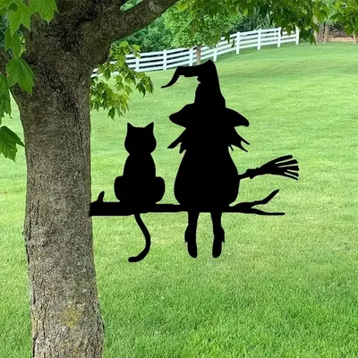 Metal Fairies/Witch on a Branch,Steel Silhouette Metal Fairies/WitchTree Art Garden Backyard Patio Outdoor Decor Metal Fairies/Witch on a Branch,Steel Silhouette Metal Fairies/WitchTree Art Garden Backyard Patio Outdoor Decor