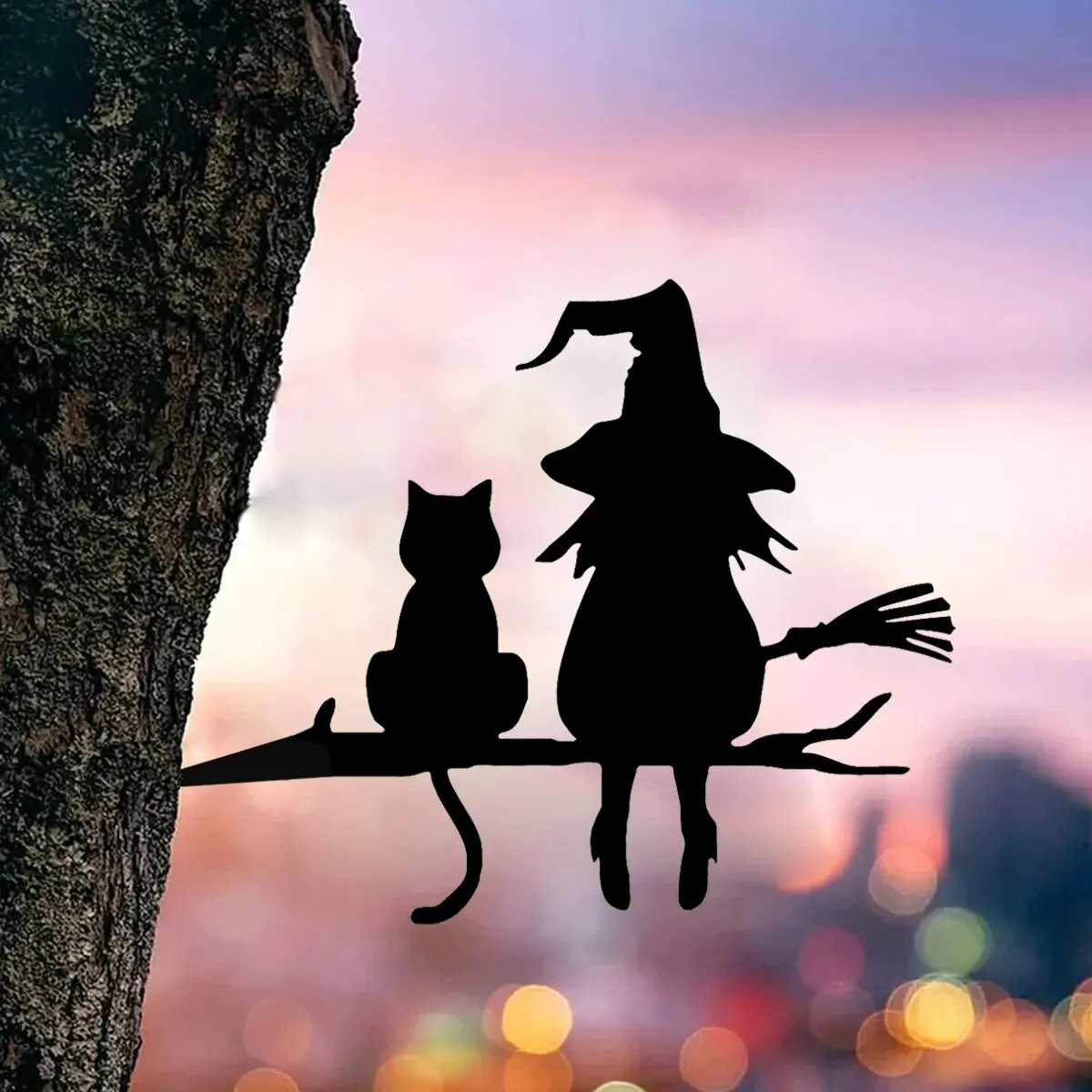 Metal Fairies/Witch on a Branch,Steel Silhouette Metal Fairies/WitchTree Art Garden Backyard Patio Outdoor Decor Metal Fairies/Witch on a Branch,Steel Silhouette Metal Fairies/WitchTree Art Garden Backyard Patio Outdoor Decor