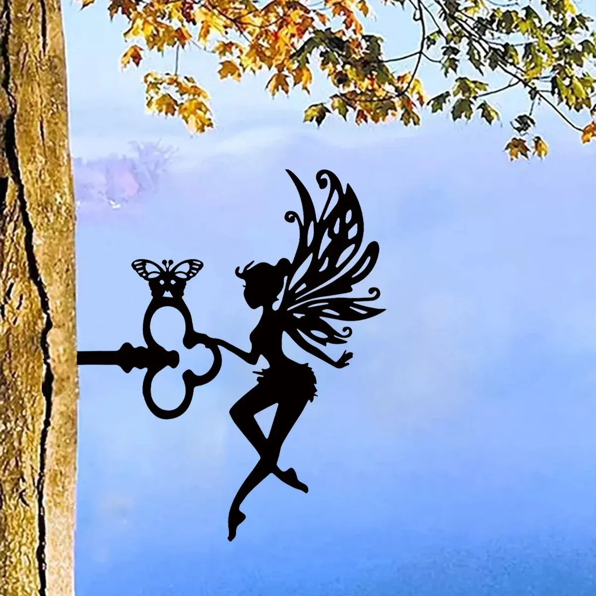 Metal Fairies/Witch on a Branch,Steel Silhouette Metal Fairies/WitchTree Art Garden Backyard Patio Outdoor Decor Metal Fairies/Witch on a Branch,Steel Silhouette Metal Fairies/WitchTree Art Garden Backyard Patio Outdoor Decor