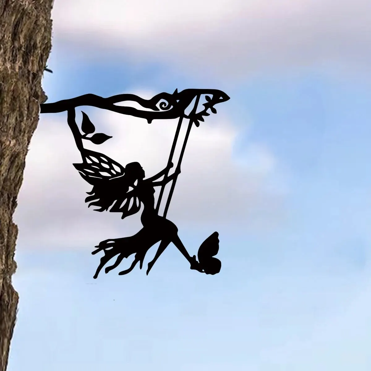 Metal Fairies/Witch on a Branch,Steel Silhouette Metal Fairies/WitchTree Art Garden Backyard Patio Outdoor Decor Metal Fairies/Witch on a Branch,Steel Silhouette Metal Fairies/WitchTree Art Garden Backyard Patio Outdoor Decor