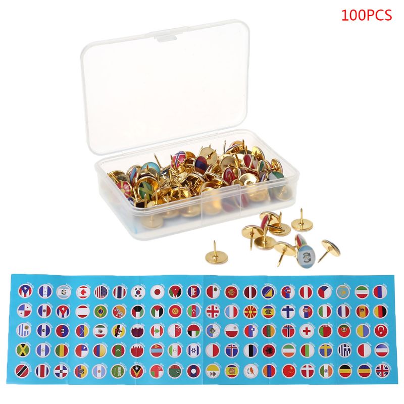 Metal Flag Push Pins (100pcs)