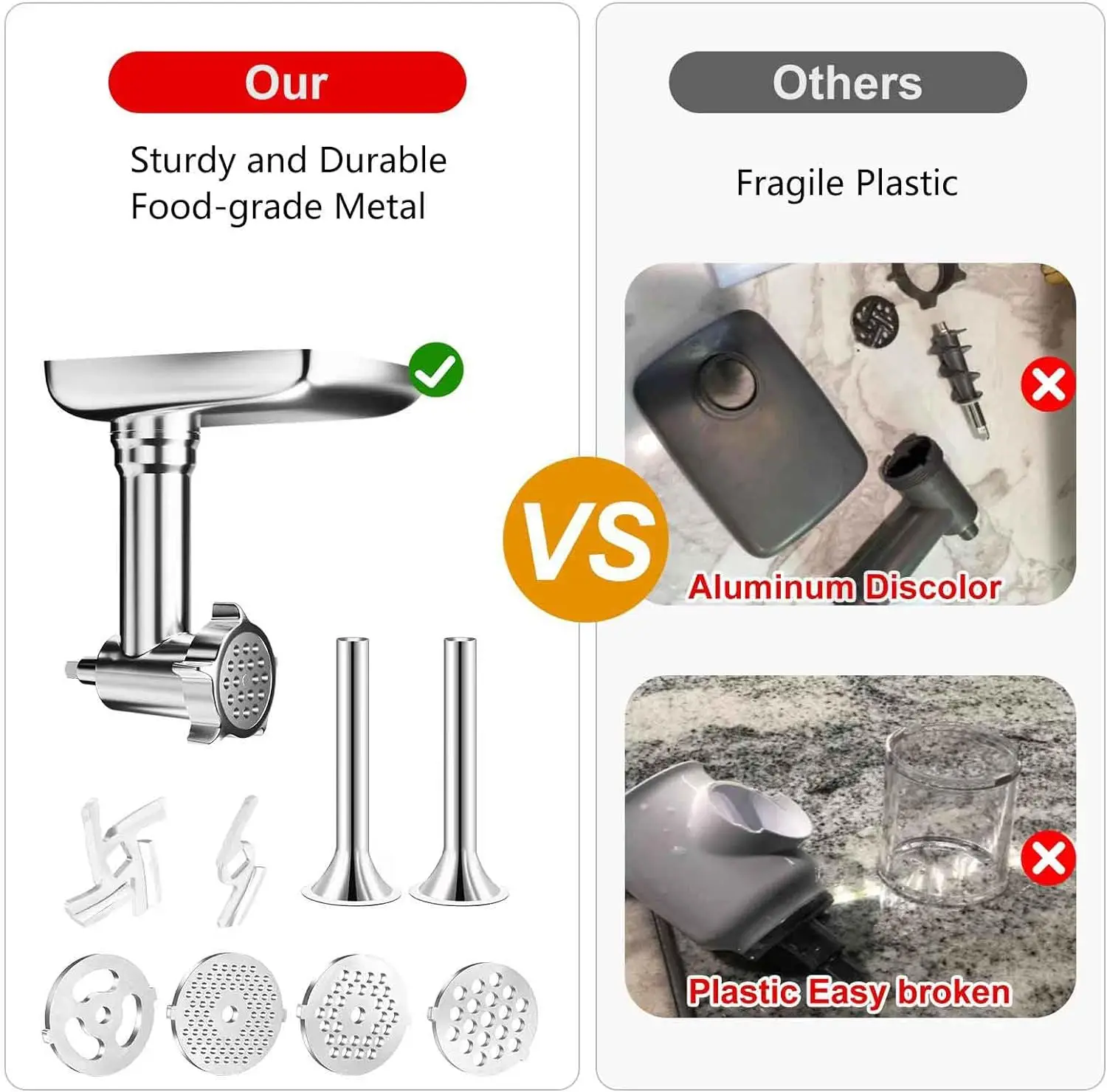 Metal Food Grinder Attachments for all KitchenAid chef and Cuisinart Stand Mixers SM-50 Series. Meat Grinders, Sausage