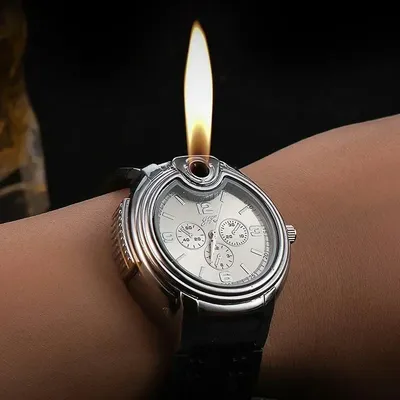 Metal Gas Watch Lighter – Refillable Windproof Lighter Integrated into a Stylish Wristwatch Metal Gas Watch Lighter – Refillable Windproof Lighter Integrated into a Stylish Wristwatch