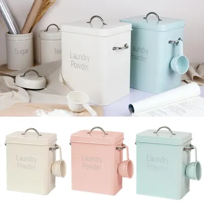 Metal Laundry Powder Box with Scoop