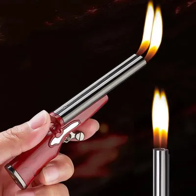 Metal Mini Gun Dual Fire Butane Gas Lighter Press Ignition Open Flame Smoking Accessories Gifts For Men