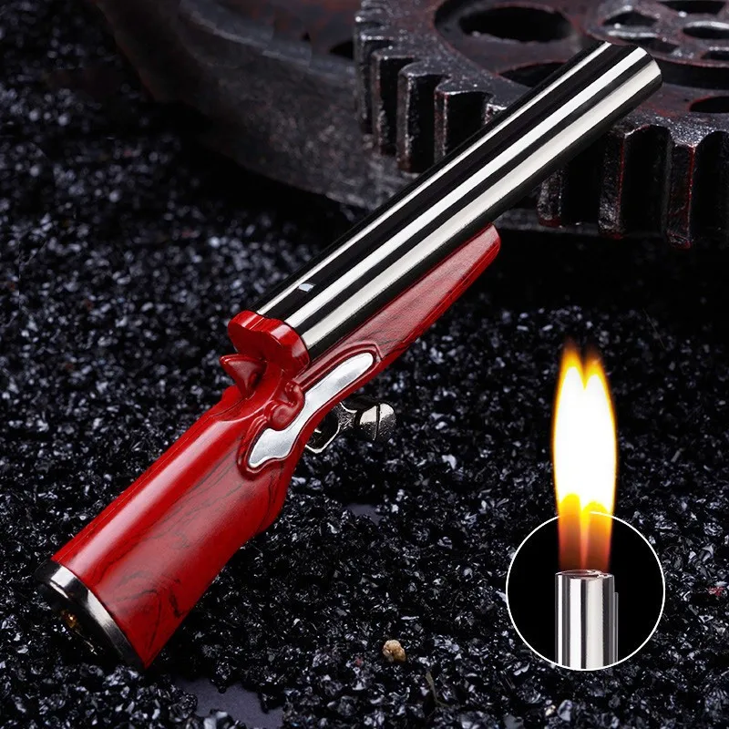 Metal Mini Gun Dual Fire Butane Gas Lighter Press Ignition Open Flame Smoking Accessories Gifts For Men