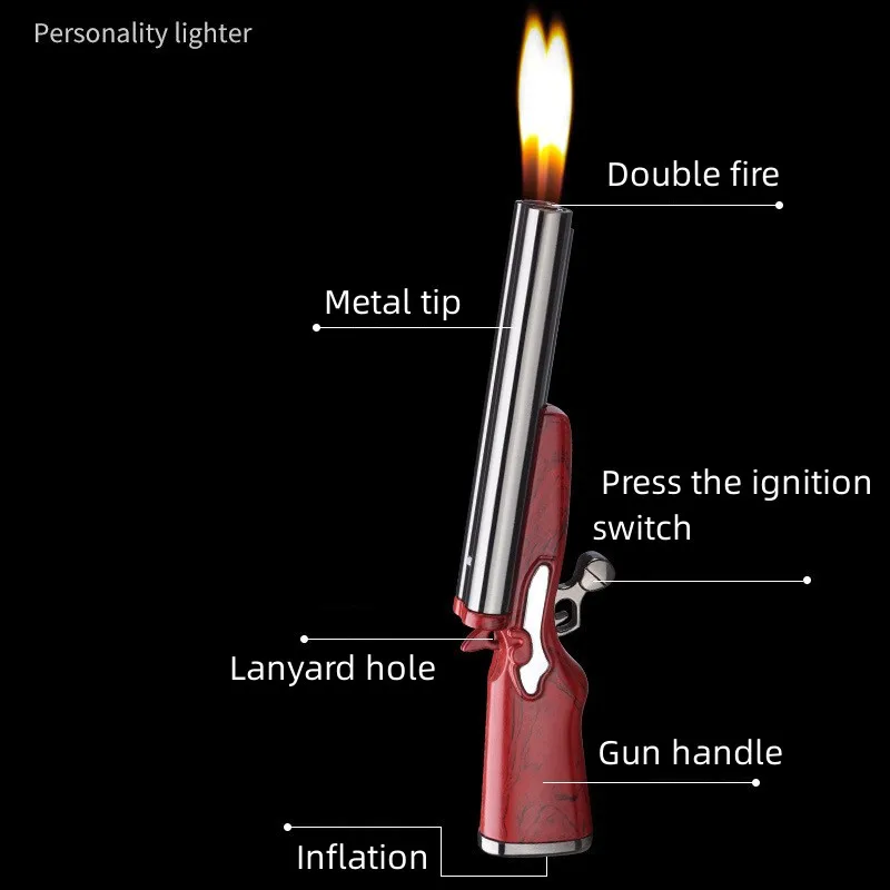 Metal Mini Gun Dual Fire Butane Gas Lighter Press Ignition Open Flame Smoking Accessories Gifts For Men