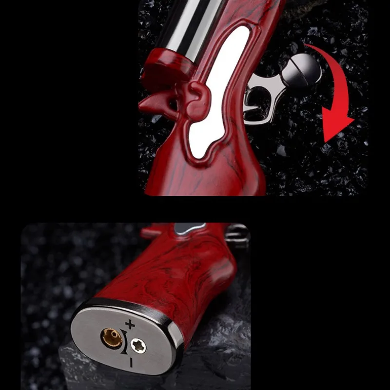 Metal Mini Gun Dual Fire Butane Gas Lighter Press Ignition Open Flame Smoking Accessories Gifts For Men