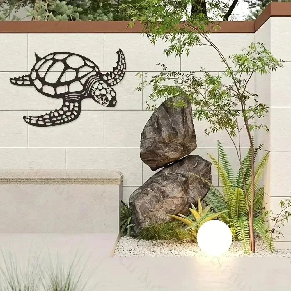 Metal Sea Turtle Ornament Beach Theme Decor Wall Art Decorations Wall Hanging For Indoor Living Room Decor Metal Turtle