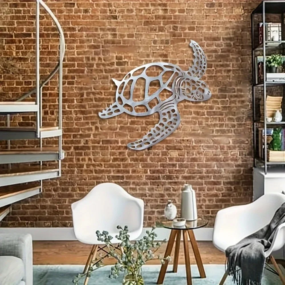 Metal Sea Turtle Ornament Beach Theme Decor Wall Art Decorations Wall Hanging For Indoor Living Room Decor Metal Turtle