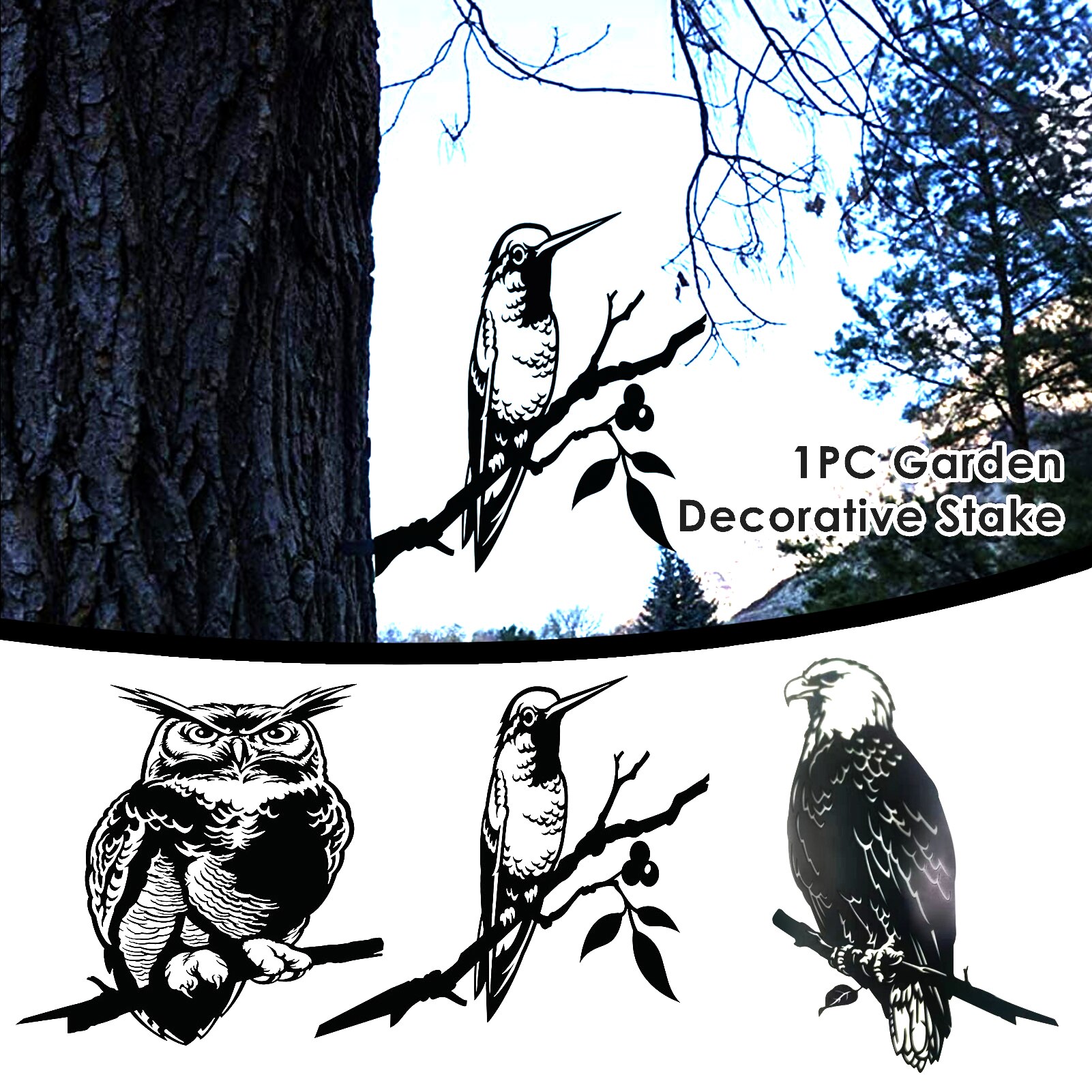 Metal Silhouette Bird Tree Ornament