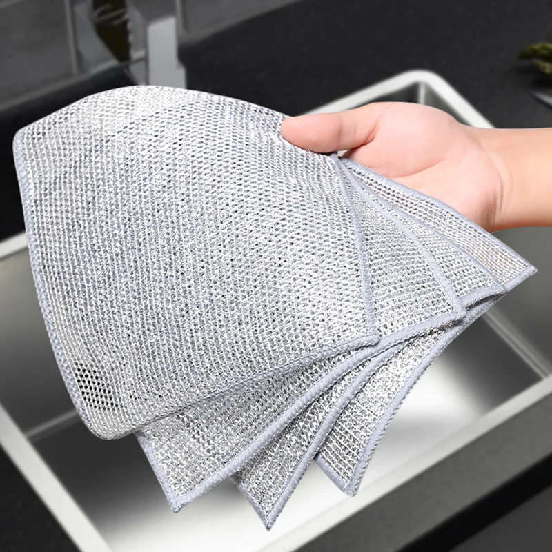 Metal Steel Wire Rags Cloth Home Kitchen Pot Pan Dishwashing Double-sided Dishcloth Cleaning Cloths Towel Scrubber Rag Metal Steel Wire Rags Cloth Home Kitchen Pot Pan Dishwashing Double-sided Dishcloth Cleaning Cloths Towel Scrubber Rag