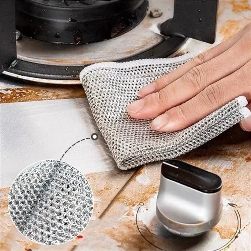 Metal Steel Wire Rags Cloth Home Kitchen Pot Pan Dishwashing Double-sided Dishcloth Cleaning Cloths Towel Scrubber Rag Metal Steel Wire Rags Cloth Home Kitchen Pot Pan Dishwashing Double-sided Dishcloth Cleaning Cloths Towel Scrubber Rag