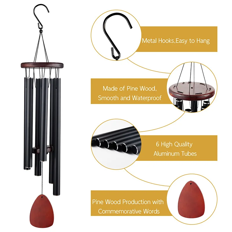 Metal Windchime Aluminum Windbell Wind Chimes 6 Tubes Chimes Home decoration Craft Outdoor Garden Patio Notes Zen Metal Windchime Aluminum Windbell Wind Chimes 6 Tubes Chimes Home decoration Craft Outdoor Garden Patio Notes Zen