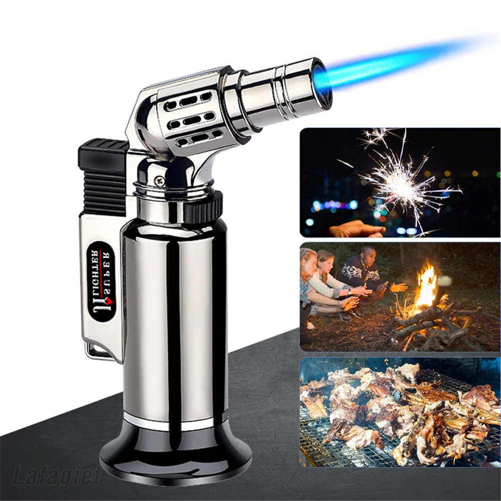 Metal Windproof Turbo Gas Lighters Welding Torch Kitchen Cooking Adjustable Flame Powerful Spray Gun Cigar Lighter For