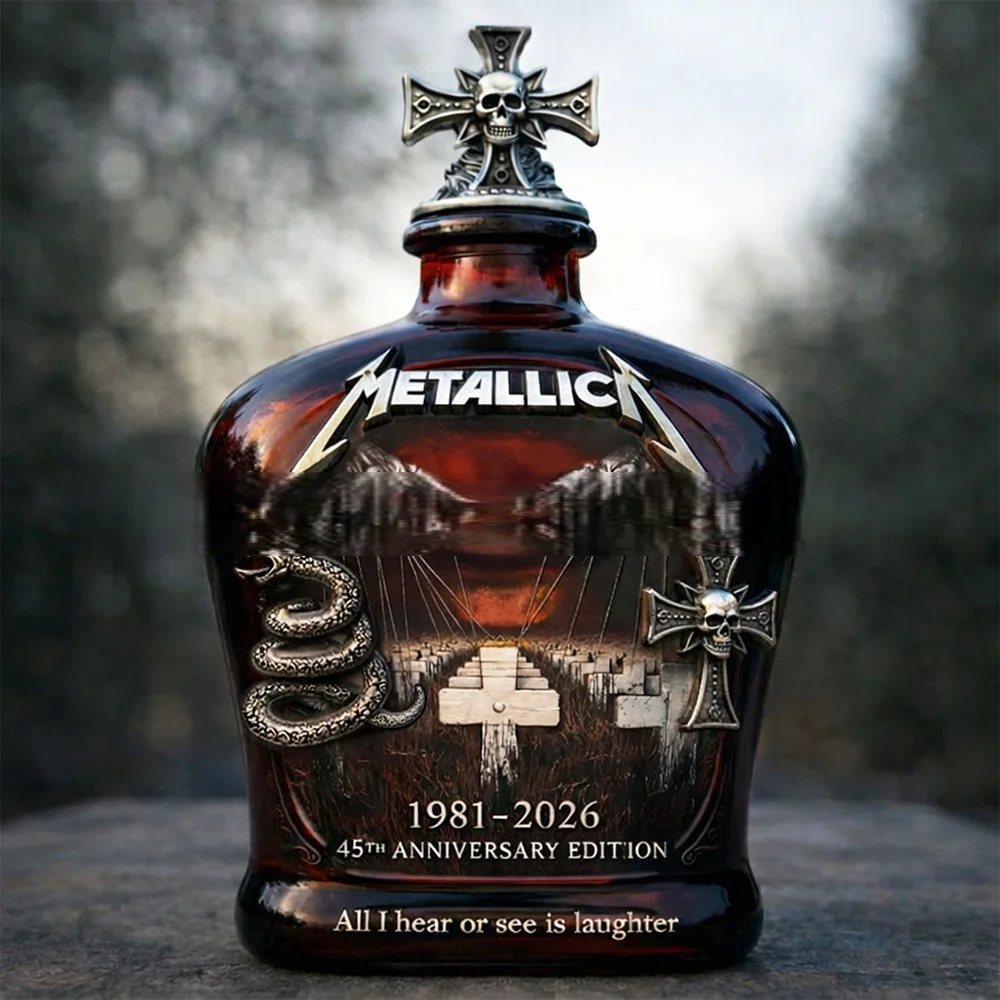 Metallica 45th Anniversary Limited Edition Whiskey Decanter – Rock Band Collectible Glass Bottle with Skull Cross Decor