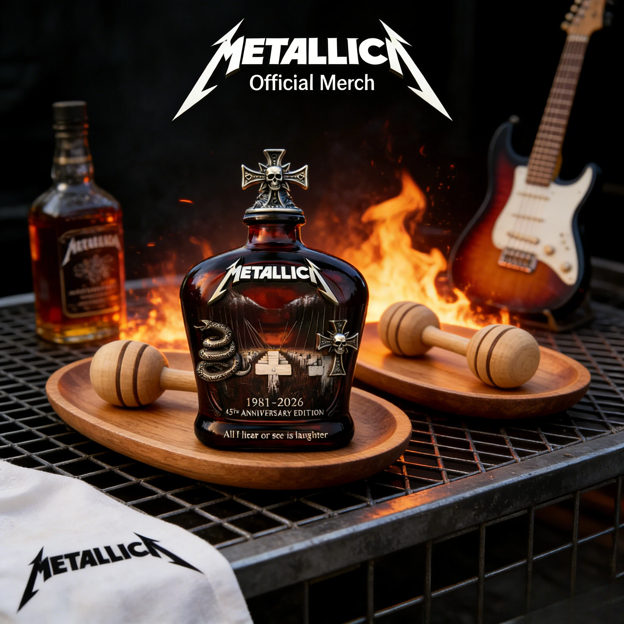 Metallica 45th Anniversary Limited Edition Whiskey Decanter – Rock Band Collectible Glass Bottle with Skull Cross Decor