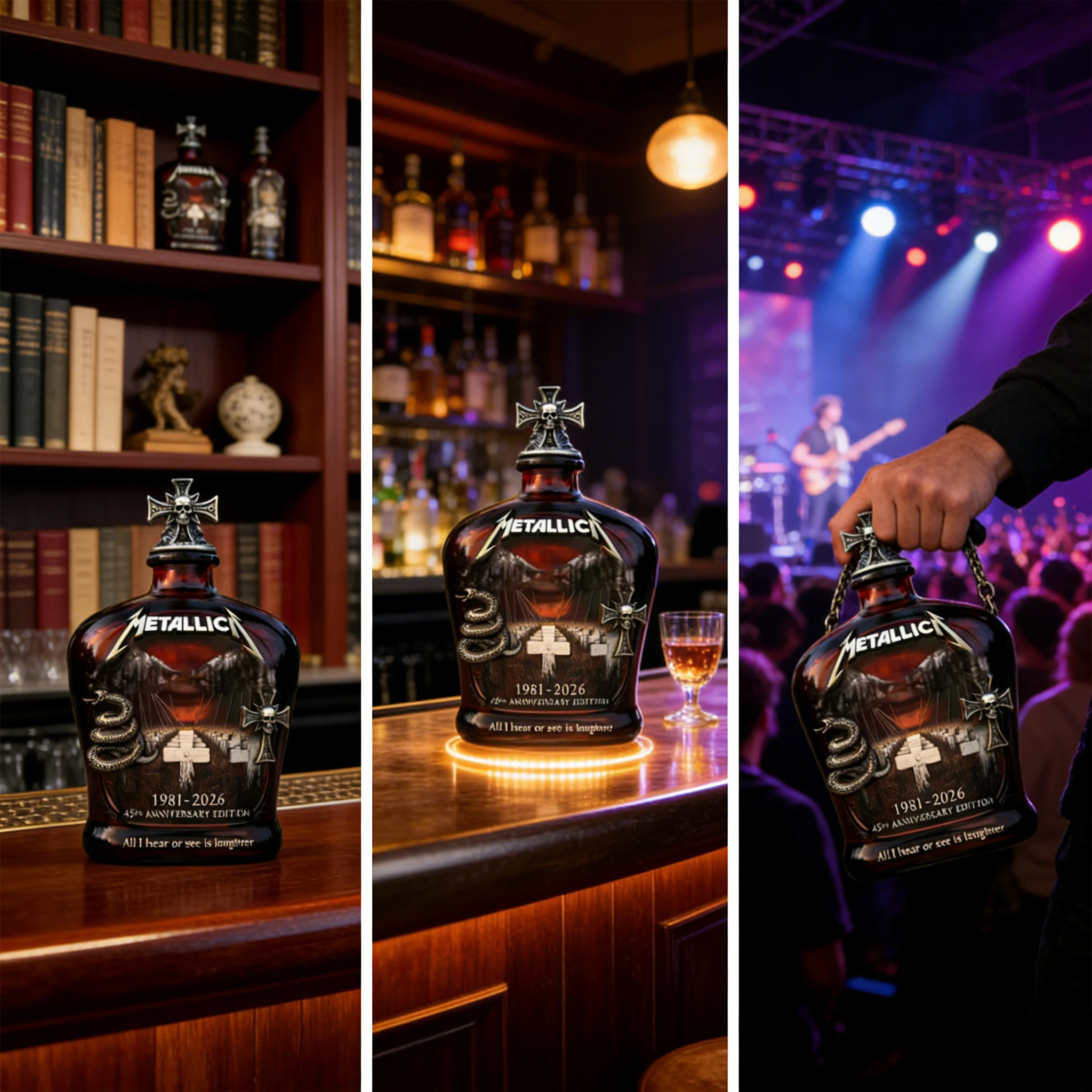 Metallica 45th Anniversary Limited Edition Whiskey Decanter – Rock Band Collectible Glass Bottle with Skull Cross Decor