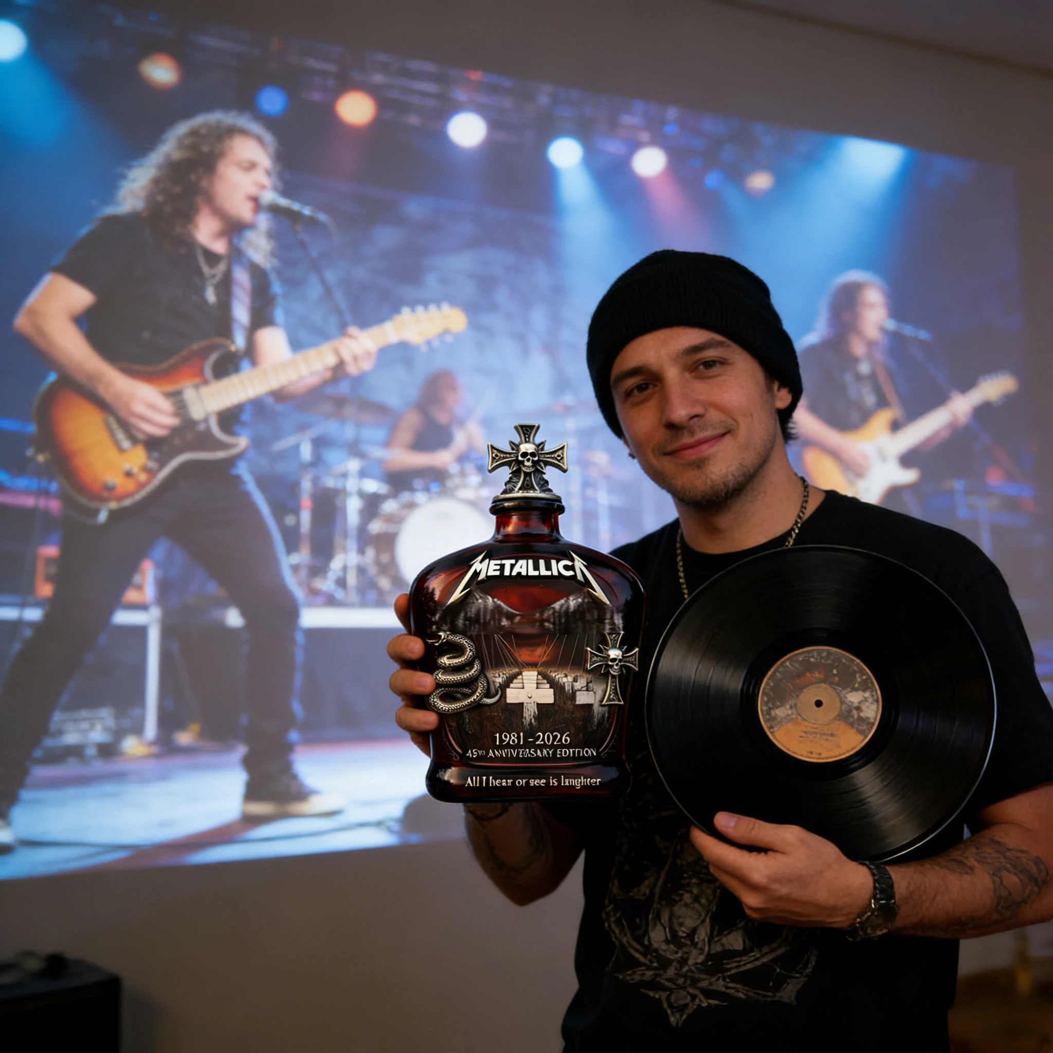 Metallica 45th Anniversary Limited Edition Whiskey Decanter – Rock Band Collectible Glass Bottle with Skull Cross Decor