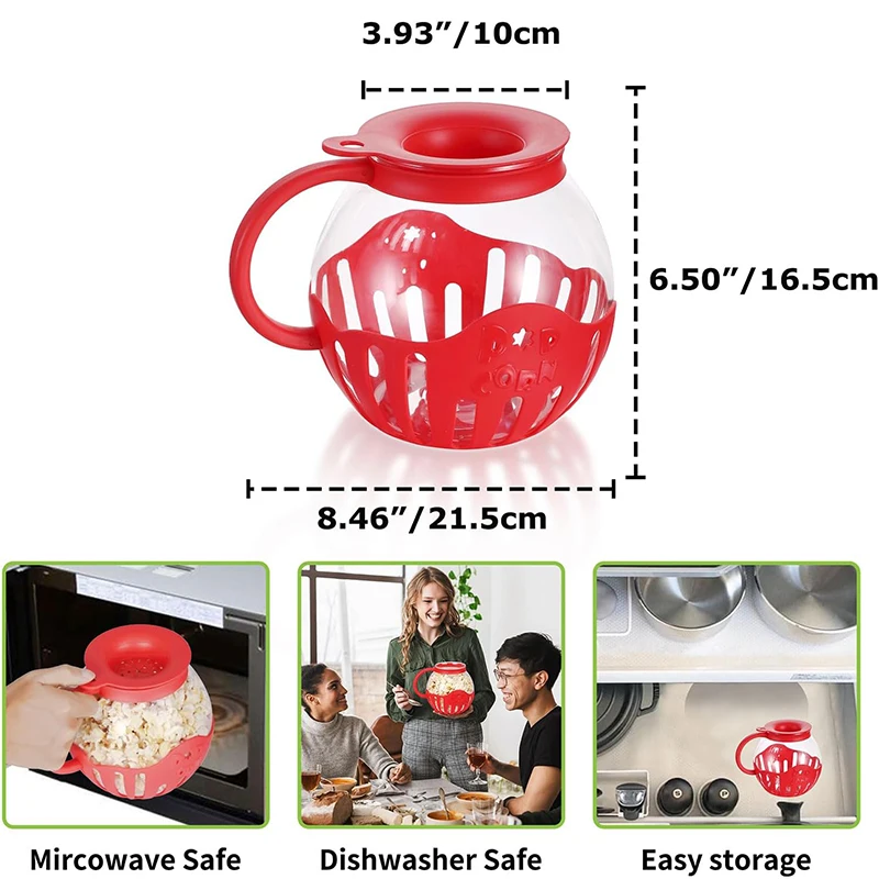 Microwave Glass Popcorn Popper with Silicone Lid Microwave Popcorn Popper with Temperature Safe Glass