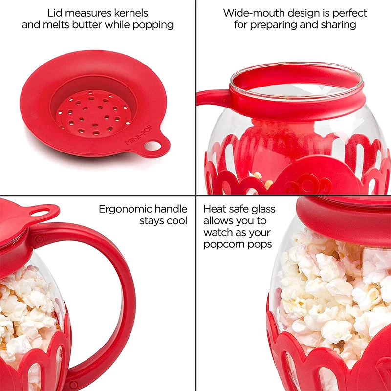 Microwave Glass Popcorn Popper with Silicone Lid Microwave Popcorn Popper with Temperature Safe Glass