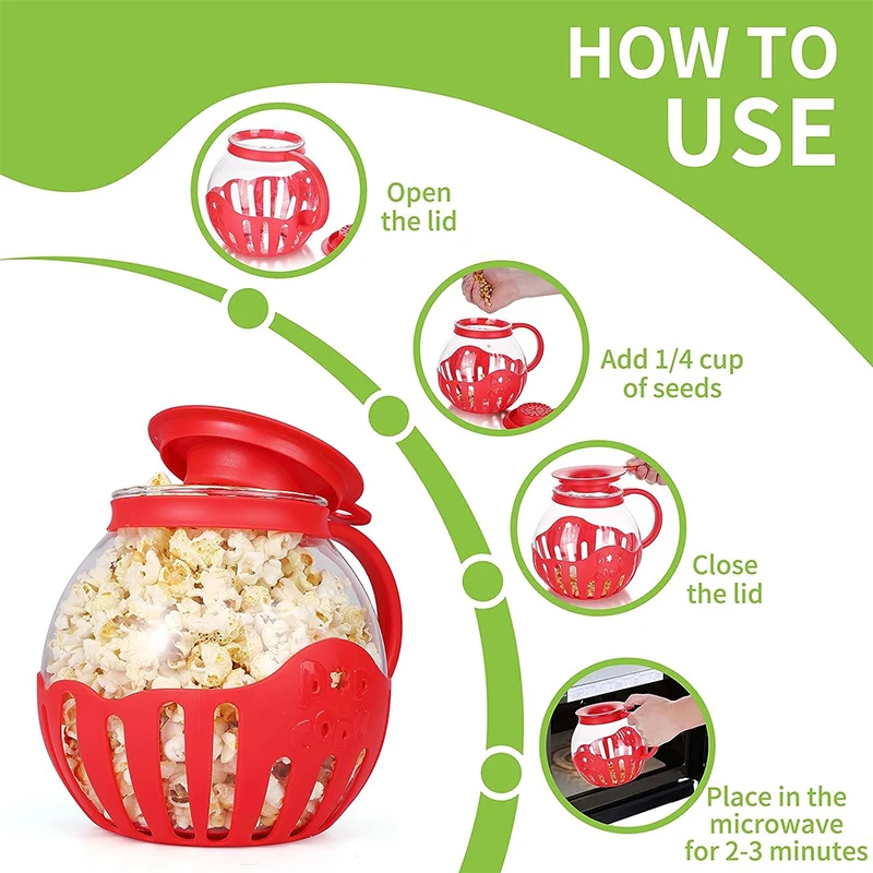 Microwave Glass Popcorn Popper with Silicone Lid Microwave Popcorn Popper with Temperature Safe Glass