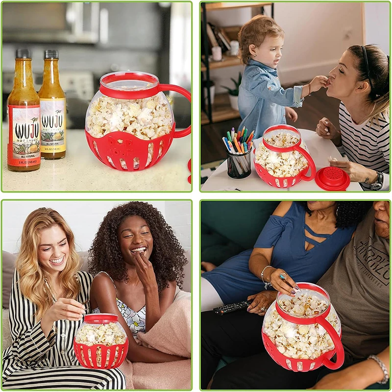 Microwave Glass Popcorn Popper with Silicone Lid Microwave Popcorn Popper with Temperature Safe Glass