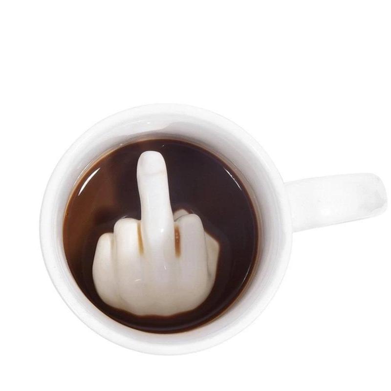 Middle Finger in The Bottom Mug Novelty Style Mixing Coffee Milk Cup Funny Ceramic Mug