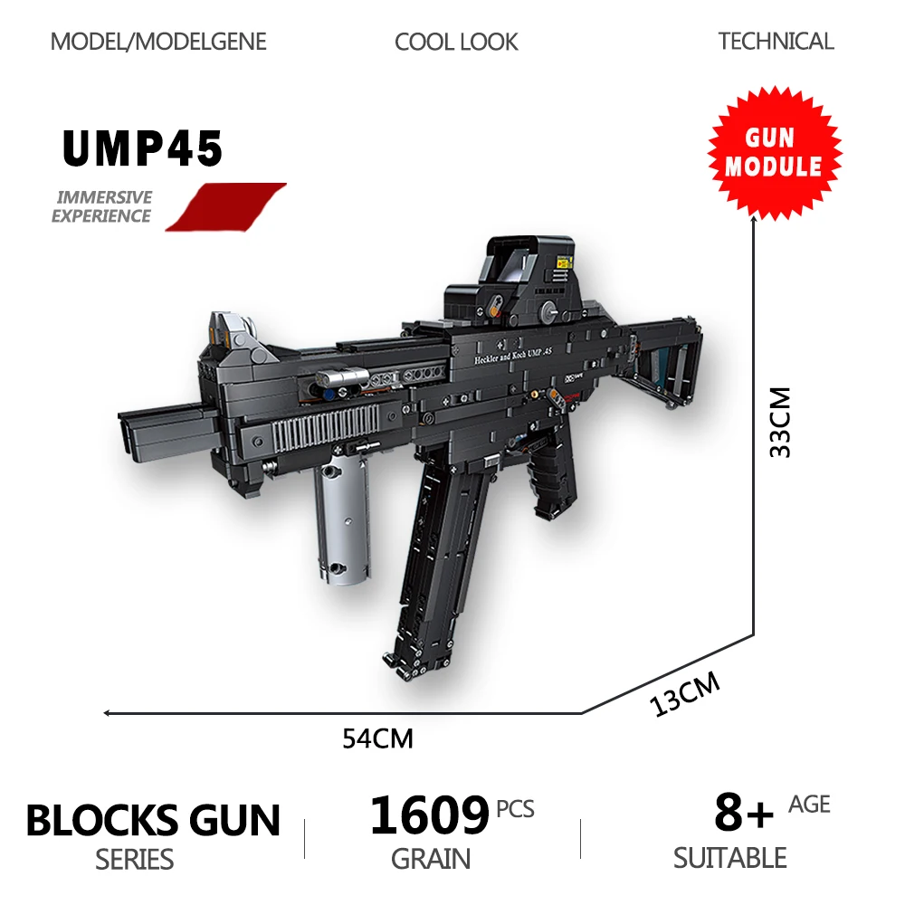 Military Blocks Guns UMP45 Model Building Blocks WW2 Bricks Handgun SHOOTING Army Weapon Classic Gun Toys For Kids Boys