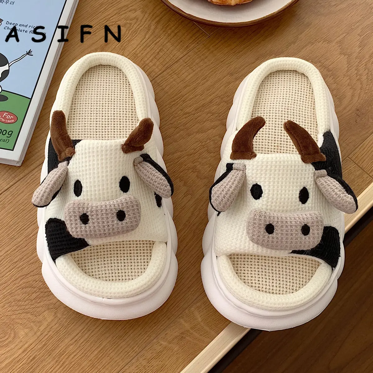 Milk Cow Cushion Slippers Home Slides Fluffy Winter Warm Cartoon House Cute Funny Shoes