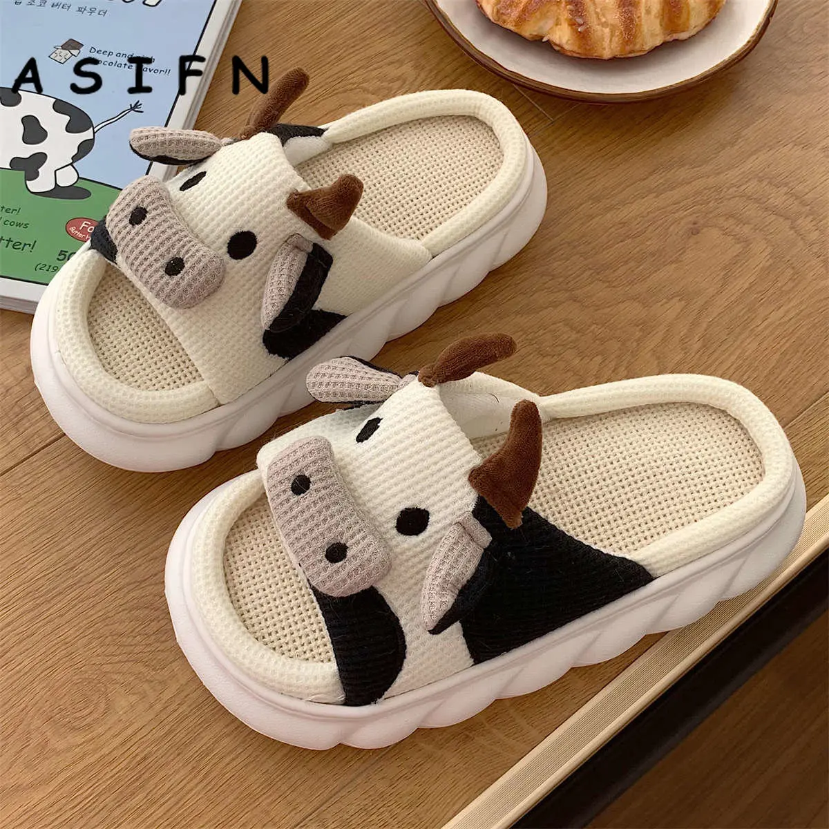 Milk Cow Cushion Slippers Home Slides Fluffy Winter Warm Cartoon House Cute Funny Shoes