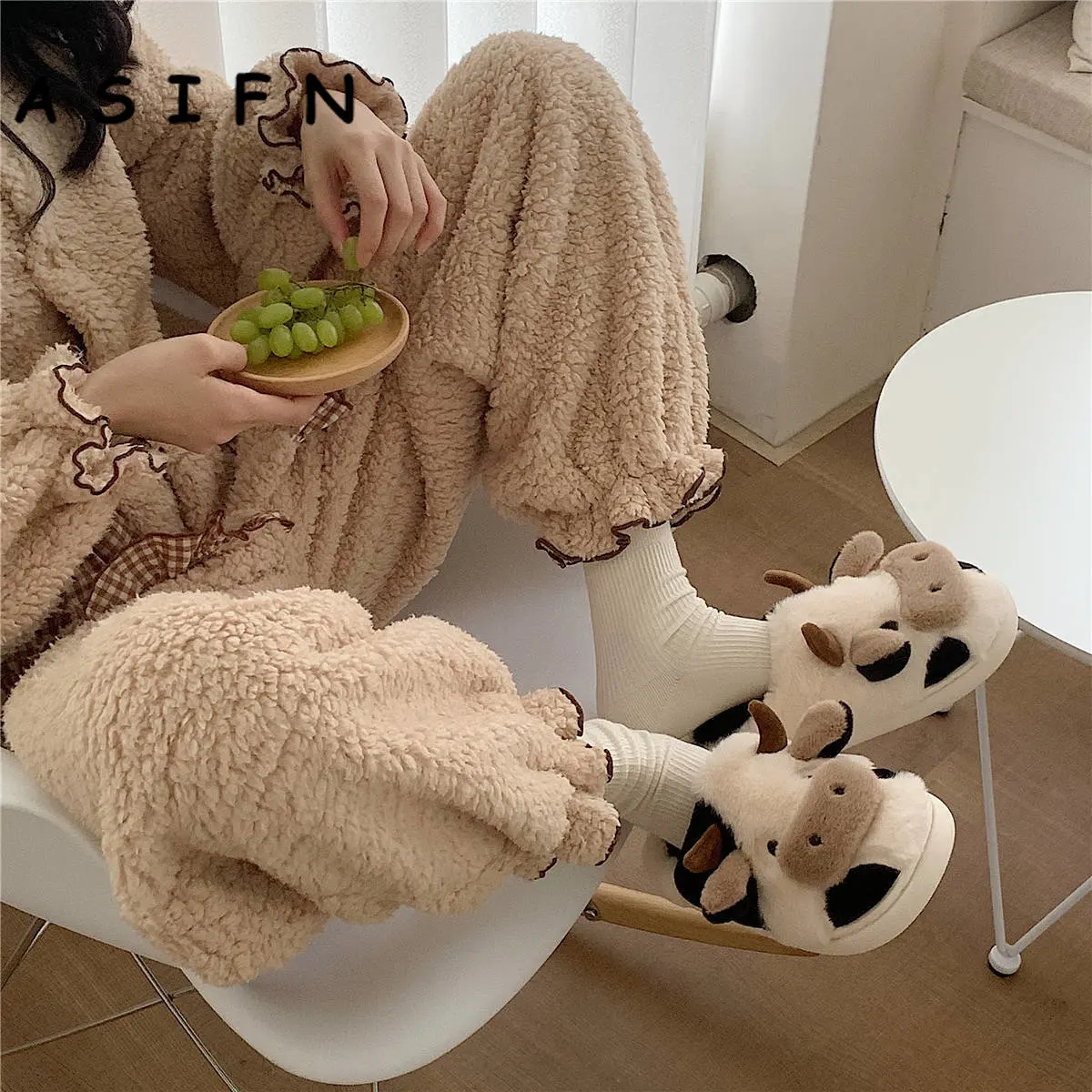 Milk Cow Cushion Slippers Home Slides Fluffy Winter Warm Cartoon House Cute Funny Shoes