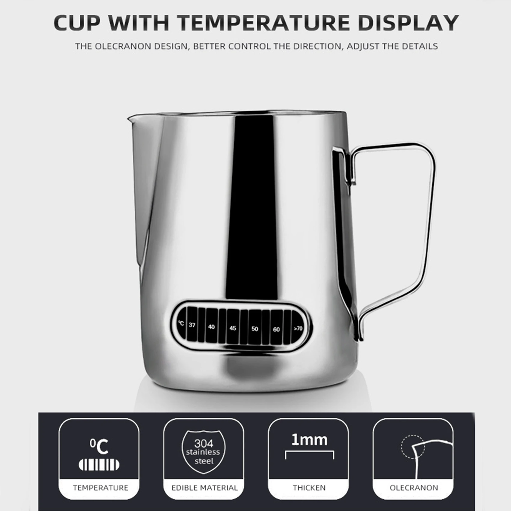 Milk Frothing Pitcher 350/600ML Temperature Display Stainless Steel Milk Frother Pitcher Jug Cup for Latte Art Barista Milk Frothing Pitcher 350/600ML Temperature Display Stainless Steel Milk Frother Pitcher Jug Cup for Latte Art Barista