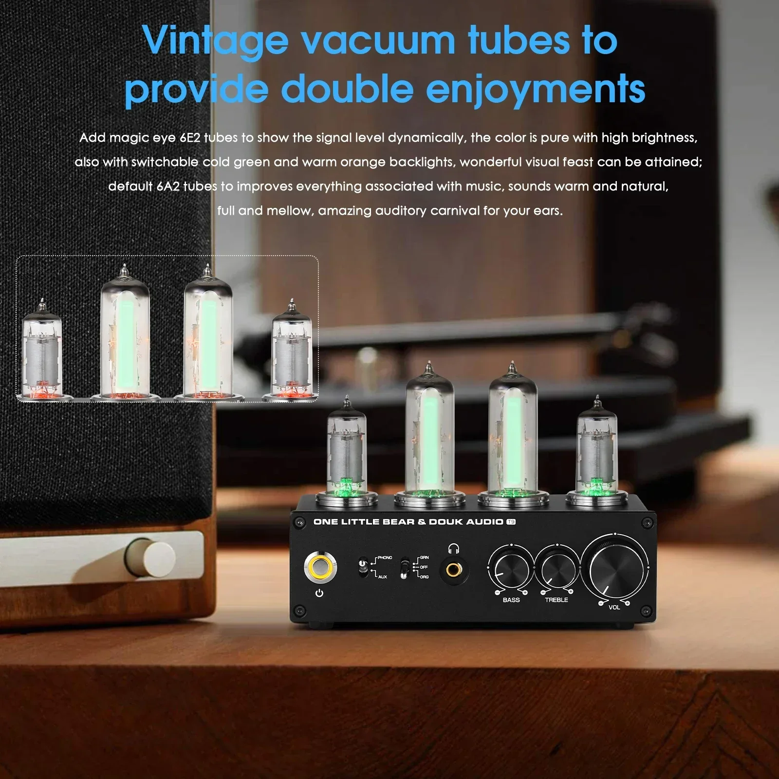 Mini 6E2 MM/MC Phono Stage Turntable Preamp HiFi Stereo Audio Vacuum Tube Preamplifier Dekstop Headphone Amp