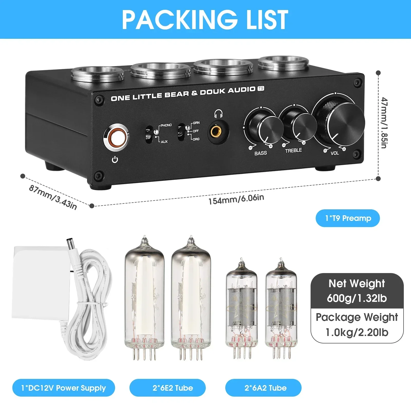 Mini 6E2 MM/MC Phono Stage Turntable Preamp HiFi Stereo Audio Vacuum Tube Preamplifier Dekstop Headphone Amp
