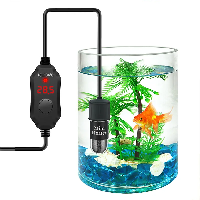 Mini Aquarium Heating Rod Fish Tank Aquarium Heater Submersible Thermostat Heater 18-34°C Adjustable Temperature