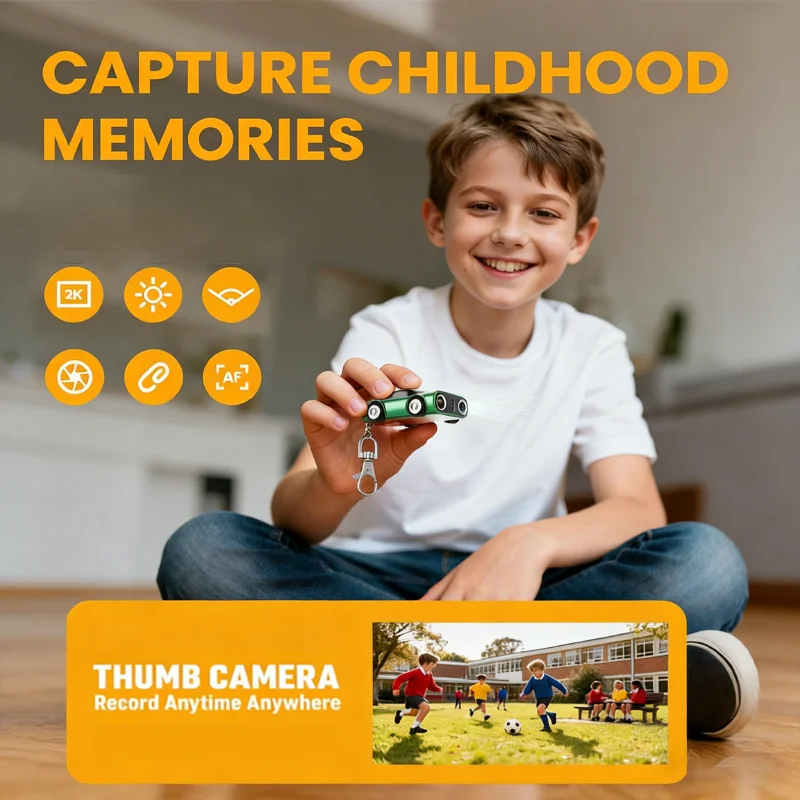 Mini Camera 2K HD Video Recorder Car Shaped Keychain Thumb Camera Built in Flash 130° Wide Angle Lens Auto Focus Cam