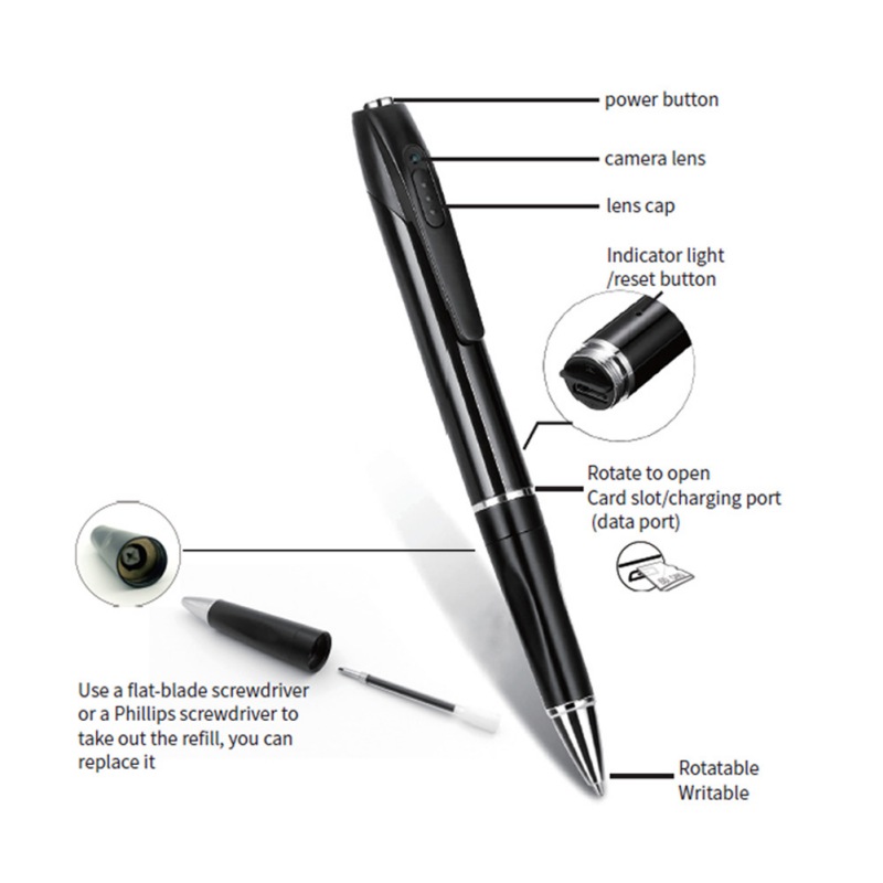 Mini Camera Pen Pocket Digital Voice Video Recorder for Business Conference 1080P Wearable Body Micro Cam Security