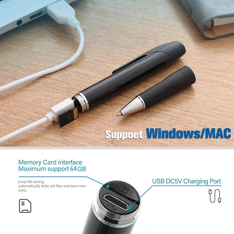 Mini Camera Pen Pocket Digital Voice Video Recorder for Business Conference 1080P Wearable Body Micro Cam Security