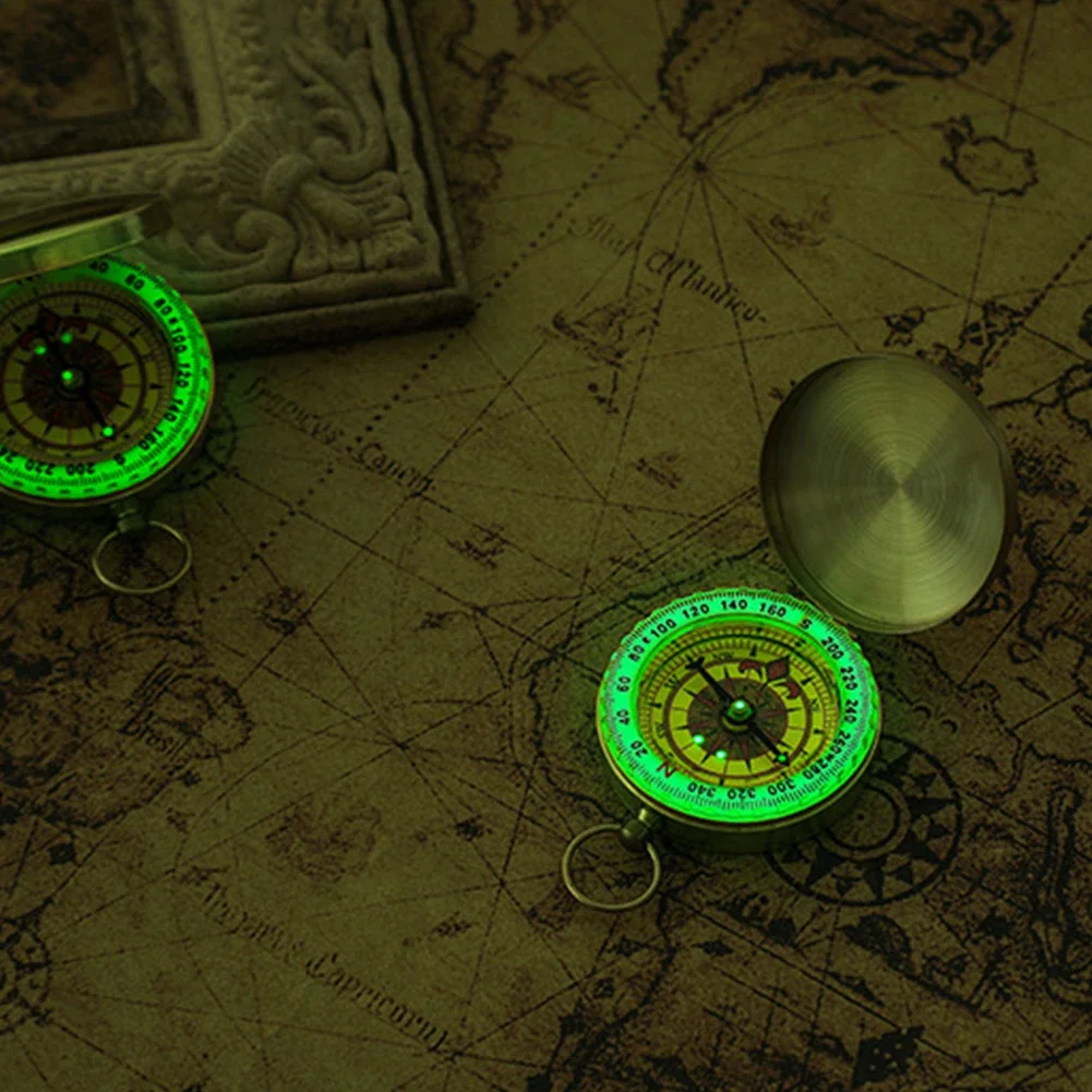 Mini Copper Navigation Compass Outdoor Waterproof Luminous Retro Flip Compasses
