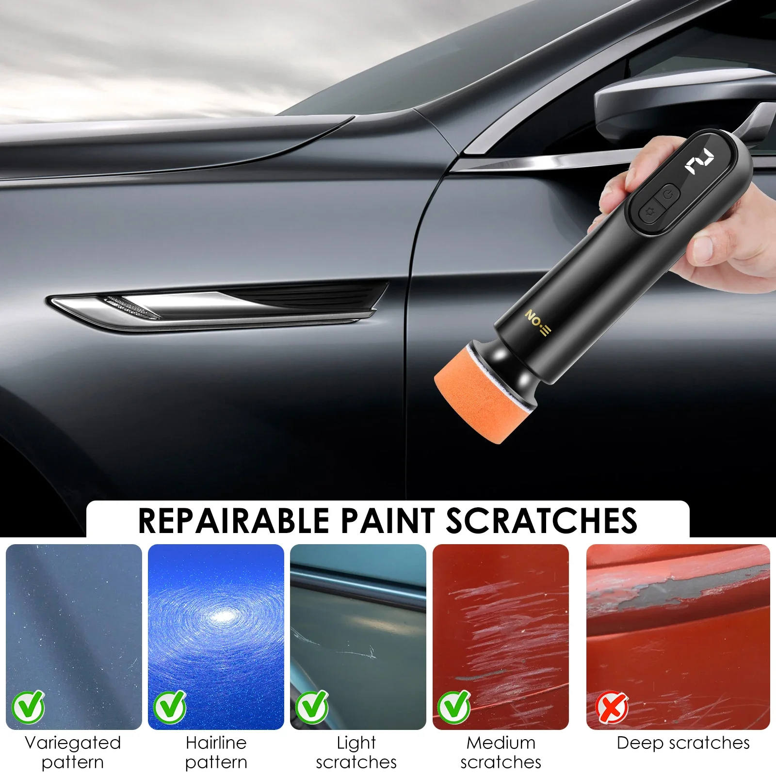 Mini Cordless Car Polisher Electric Car Polishing Repair Kit LED Display Automotive Scratch Removal Polishing Machine
