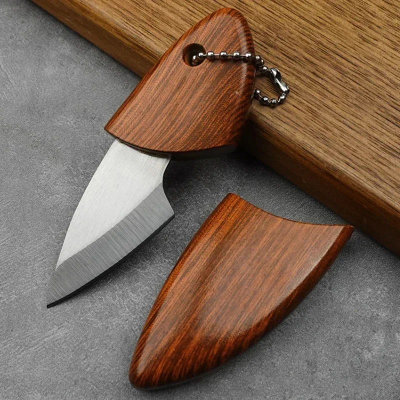 Mini D2 Blade EDC Kitchen Fruit imitate Wooden Handle Knife with Wooden Sheath Outdoor Camping Multifunctional