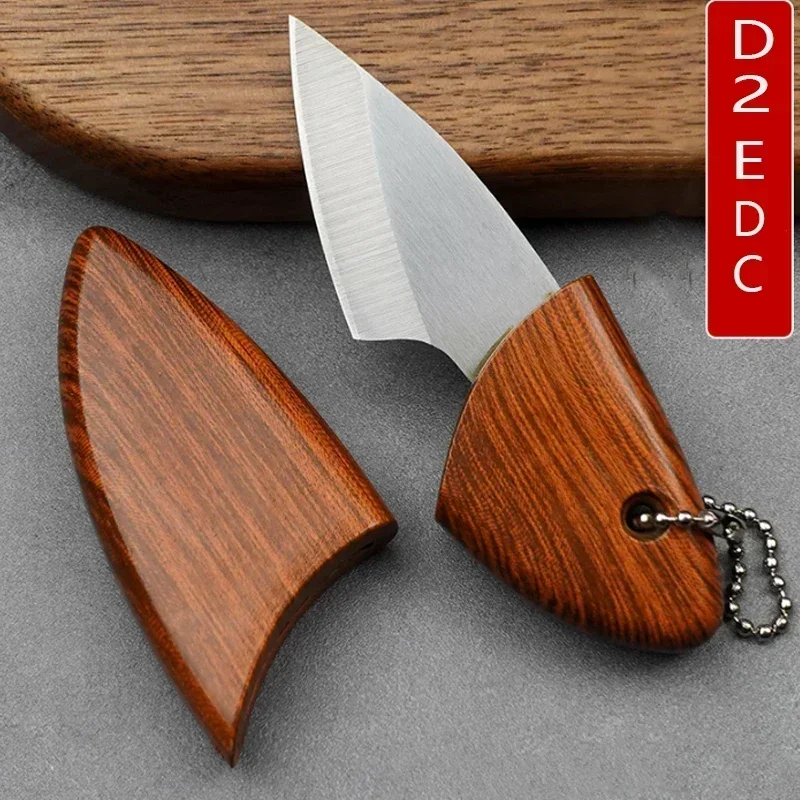 Mini D2 Blade EDC Kitchen Fruit imitate Wooden Handle Knife with Wooden Sheath Outdoor Camping Multifunctional Mini D2 Blade EDC Kitchen Fruit imitate Wooden Handle Knife with Wooden Sheath Outdoor Camping Multifunctional